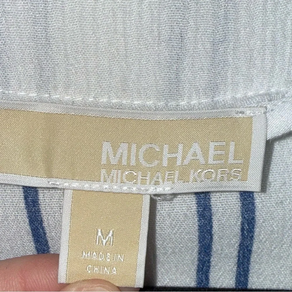 Michael Kors Nautical Beach VacationStriped Blouse with Tie Sleeves Medium 198
